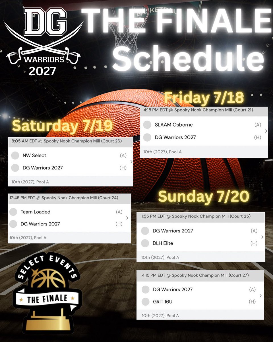 DG Warriors 2027 (@dgwarriorswbb) on Twitter photo We’re ready & excited for our last tournament of the season - The Finale - <a href="/SelectEventsBB/">Select Events Basketball</a> in Hamilton, OH! #together <a href="/dgwarriorswbb/">DG Warriors 2027</a> <a href="/L_Willis2027/">Lyla Willis</a> <a href="/Averyrussell_11/">Avery Russell</a> <a href="/Jaynaanderson09/">Jayna Anderson</a> <a href="/CapriDuFour/">Capri</a> <a href="/IvyDay03/">Ivy Martin</a> <a href="/CloeTurk2027/">Cloe Turk</a> <a href="/SullivanSandy1/">Sullivan Sandy</a> We’re ready & excited for our last tournament of the season - The Finale - <a href="/SelectEventsBB/">Select Events Basketball</a> in Hamilton, OH! #together <a href="/dgwarriorswbb/">DG Warriors 2027</a> <a href="/L_Willis2027/">Lyla Willis</a> <a href="/Averyrussell_11/">Avery Russell</a> <a href="/Jaynaanderson09/">Jayna Anderson</a> <a href="/CapriDuFour/">Capri</a> <a href="/IvyDay03/">Ivy Martin</a> <a href="/CloeTurk2027/">Cloe Turk</a> <a href="/SullivanSandy1/">Sullivan Sandy</a>