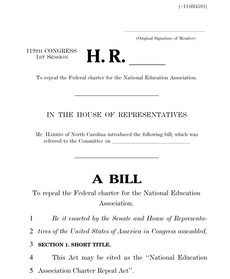 DeAngelisCorey's tweet image. BREAKING: Congressional Republicans just introduced a bill to REVOKE the National Education Association&apos;s federal charter.

&quot;National Education Association Charter Repeal Act&quot;
