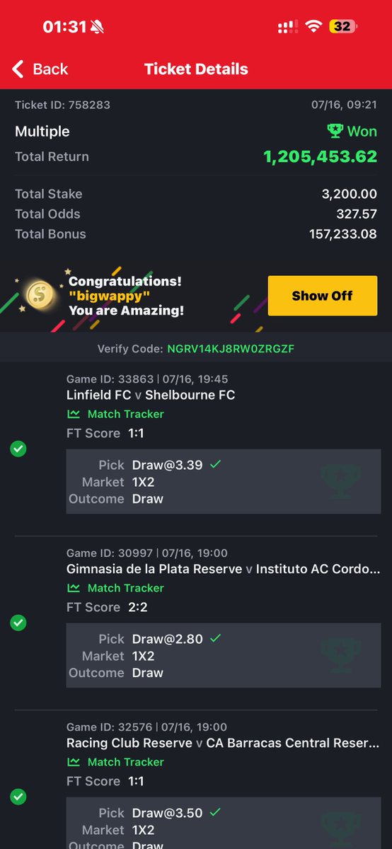 Wappyking_'s tweet image. 5/5 327odds Fucking boommmm 🤯🤯🔥🍀🍀💥🤩🤩

4/4 112odds boommmm 🤯🤯🔥🍀🍀💥🤩🤩

4/5 36odds boommmm 🤯🤯🔥🍀🍀💥🤩🤩

3/3 34odds boommmm 🤯🤯🔥🍀🍀💥🤩🤩

3/3 33odds boommmm 🤯🤯🔥🍀🍀💥🤩🤩

Congratulations if you played

Drop those winning tickets 😎

#Greenluck 🍀