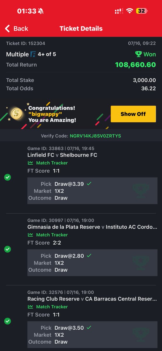 Wappyking_'s tweet image. 5/5 327odds Fucking boommmm 🤯🤯🔥🍀🍀💥🤩🤩

4/4 112odds boommmm 🤯🤯🔥🍀🍀💥🤩🤩

4/5 36odds boommmm 🤯🤯🔥🍀🍀💥🤩🤩

3/3 34odds boommmm 🤯🤯🔥🍀🍀💥🤩🤩

3/3 33odds boommmm 🤯🤯🔥🍀🍀💥🤩🤩

Congratulations if you played

Drop those winning tickets 😎

#Greenluck 🍀