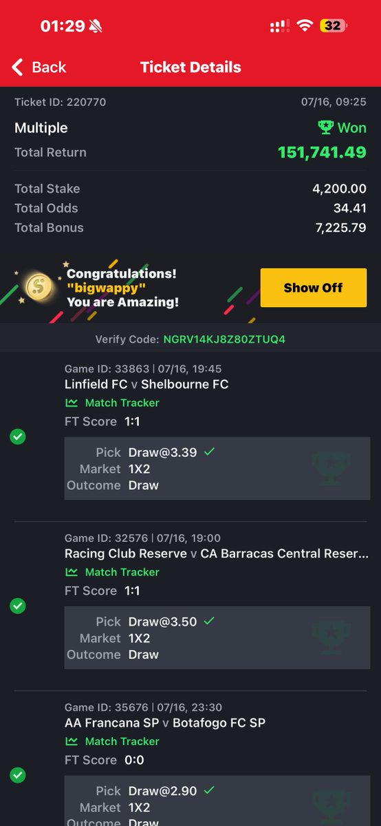 Wappyking_'s tweet image. 5/5 327odds Fucking boommmm 🤯🤯🔥🍀🍀💥🤩🤩

4/4 112odds boommmm 🤯🤯🔥🍀🍀💥🤩🤩

4/5 36odds boommmm 🤯🤯🔥🍀🍀💥🤩🤩

3/3 34odds boommmm 🤯🤯🔥🍀🍀💥🤩🤩

3/3 33odds boommmm 🤯🤯🔥🍀🍀💥🤩🤩

Congratulations if you played

Drop those winning tickets 😎

#Greenluck 🍀