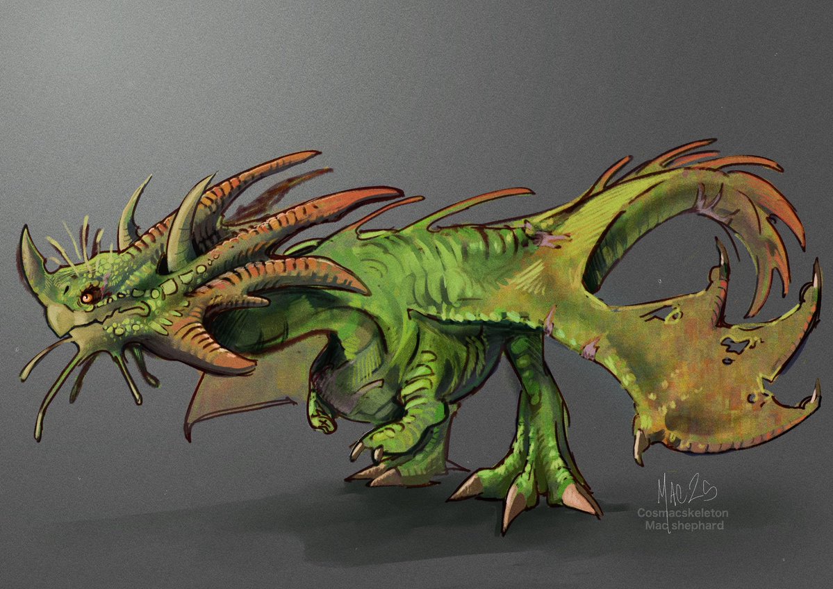 cosmacskeleton's tweet image. Tried following a scale tutorial but Im shtewpid and Stopped half way thru the process #creaturedesign #dragon