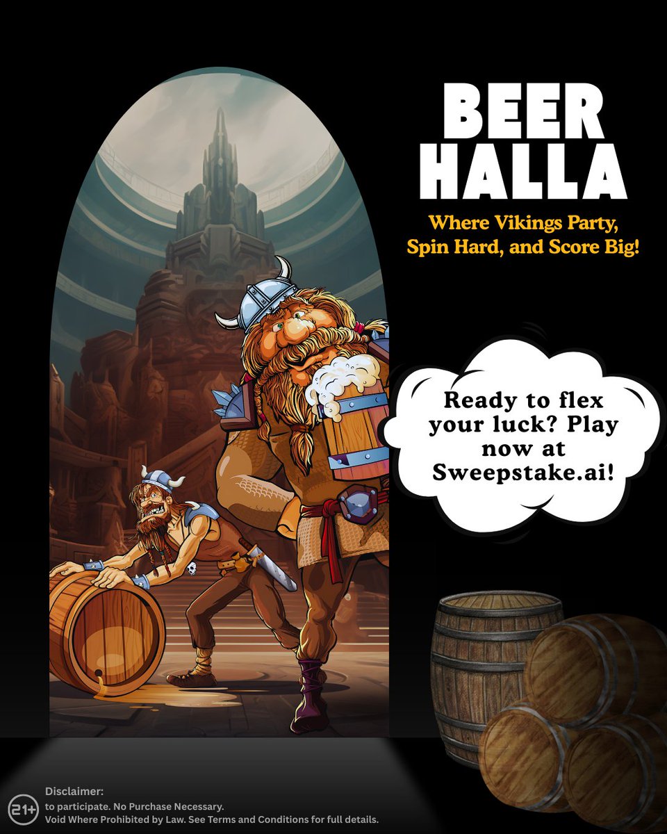 SweepstakeAI's tweet image. 🍻 Unleash your inner Viking in BEERHALLA! Big thrills, bold moves—play now at Sweepstake.ai! ⚔️🔥

#SweepstakeGames #PlayForFun #OnlineGaming #NoPurchaseNecessary #GamingCommunity #SweepstakeAI #OnlineGames #GamingVibes #SocialCasino #SlotGame