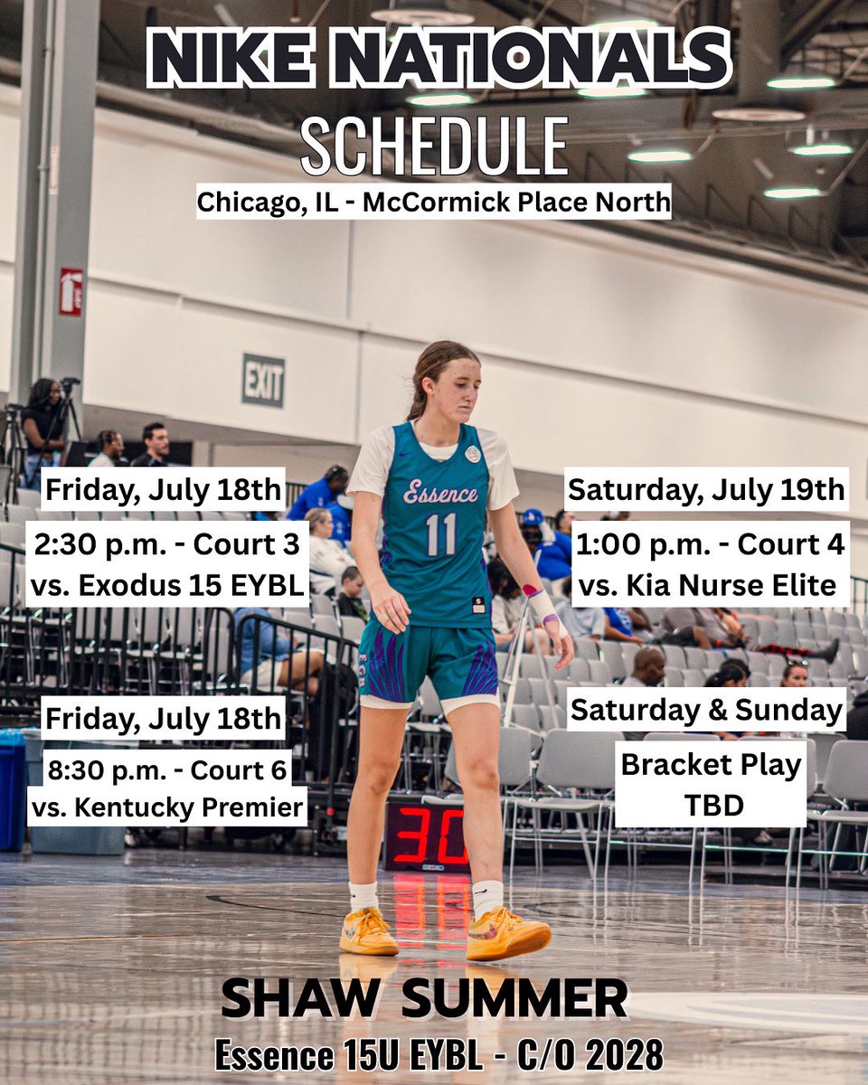 Coaches, here is my schedule for this weekend at Nike Nationals in Chicago!