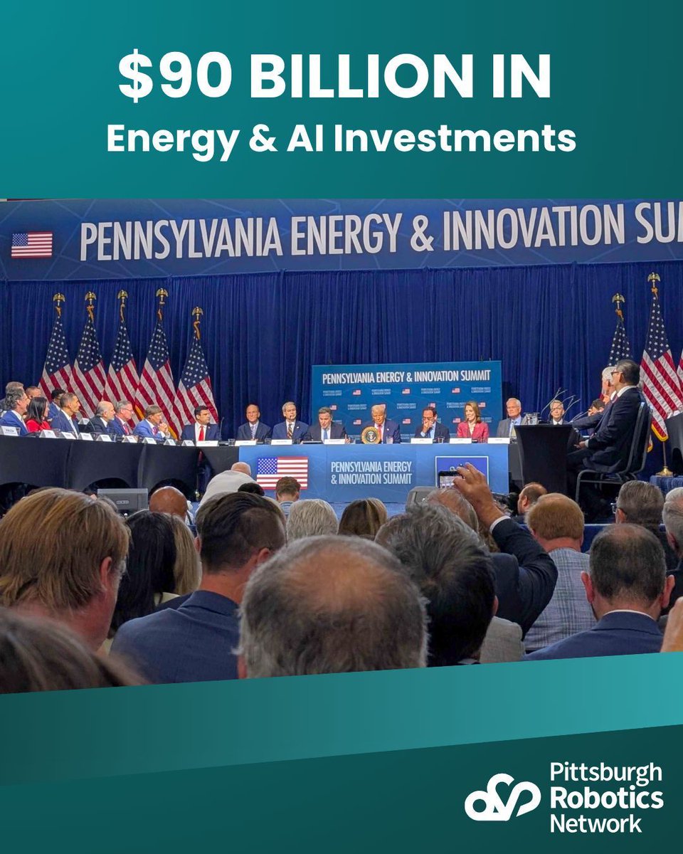 RoboPGH's tweet image. 90. Billion. Dollars. Yes, we can confirm — it’s a VERY big deal.
Yesterday, the Pittsburgh Robotics Network was on site as Senator Dave McCormick convened AI, robotics, tech, and policy leaders to announce a bold vision for Pennsylvania’s energy future.