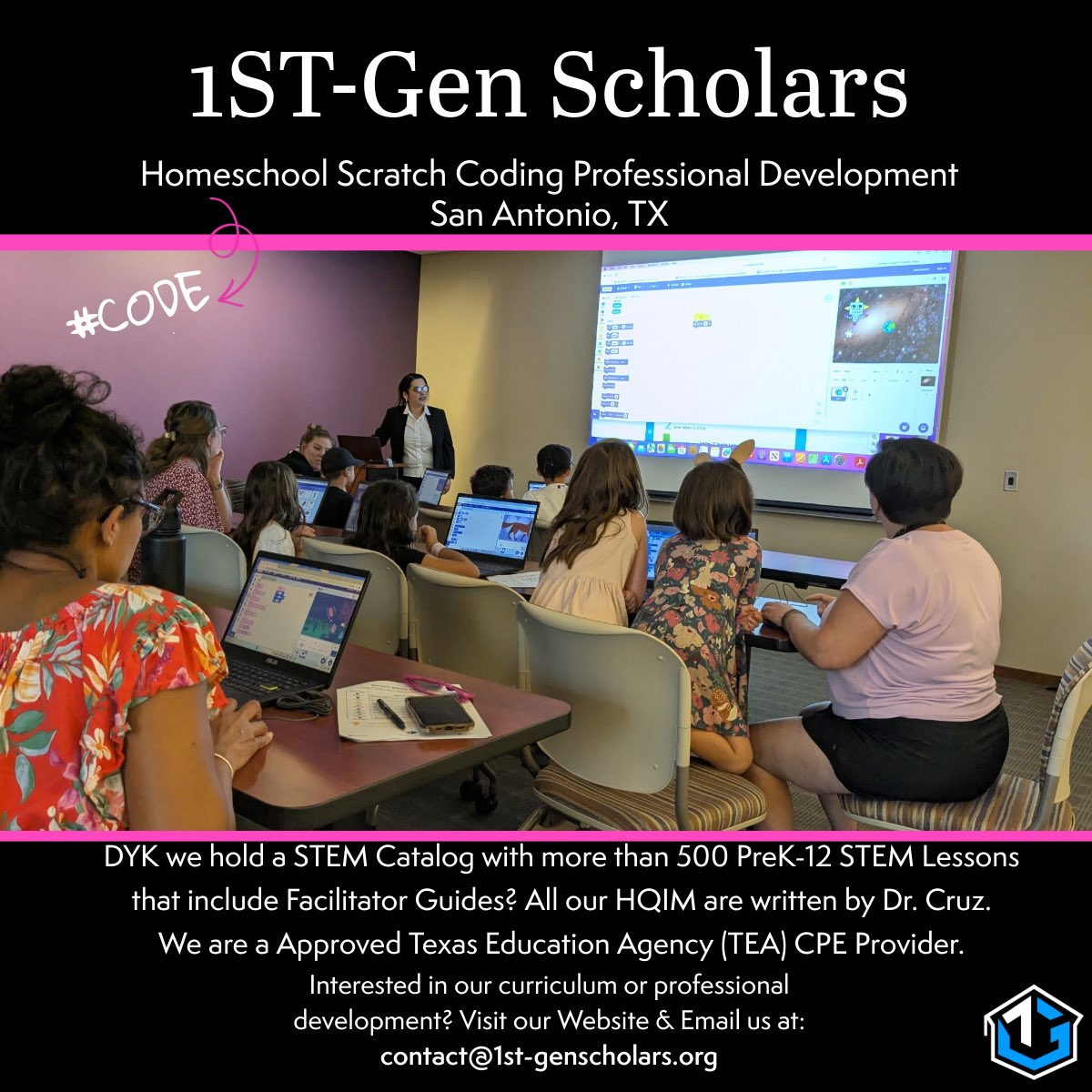 1stGscholars's tweet image. @DraCarmenCruz had a great time facilitating #Homeschool #Scratch #ProfessionalDevelopmemt for Families in The Greater #SanAntonio #Texas area using @1stgscholars #Curriculum Content. YES, We CAN ALL #Code. 

DYK @1stGscholars holds a PreK-12 #STEM Catalog with over 500 Lessons…
