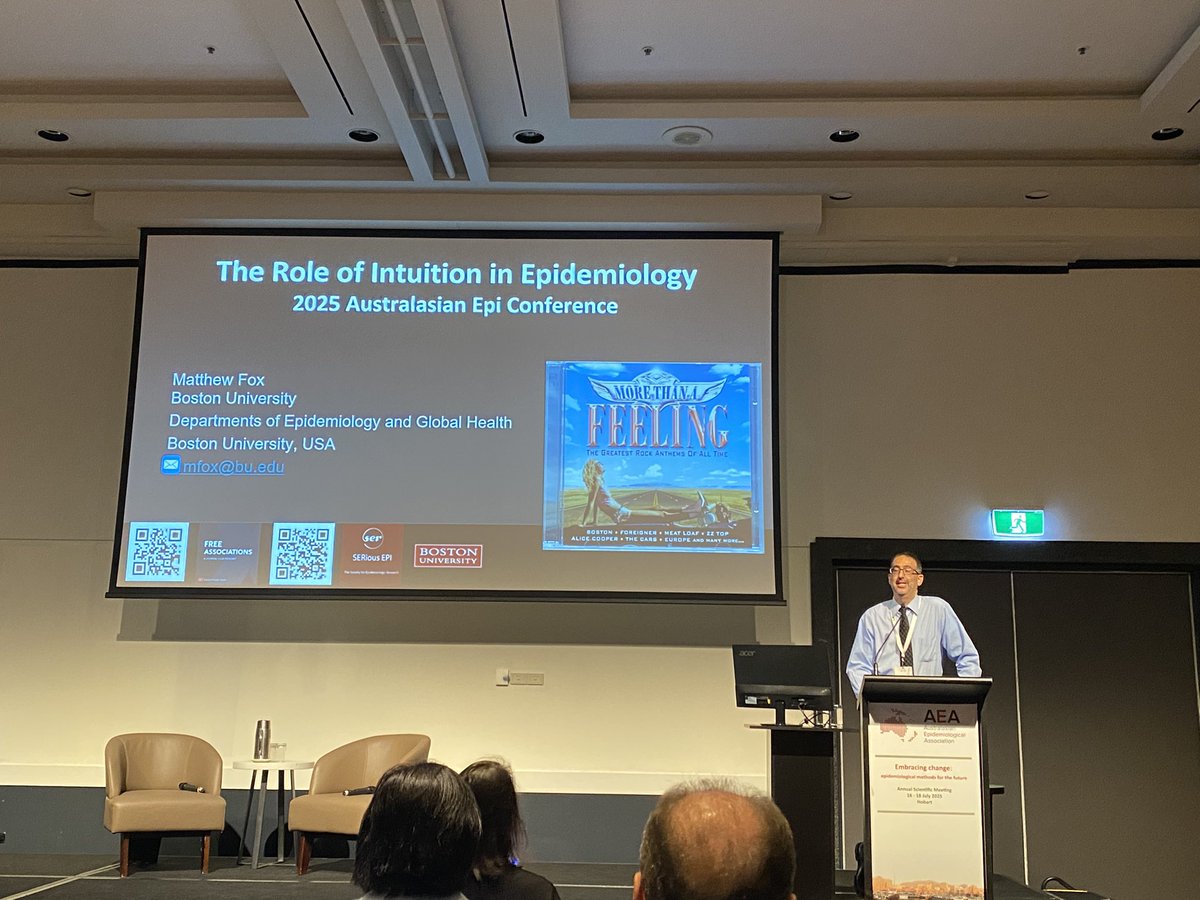 HJHansford's tweet image. Great opening plenary by Matt Fox about the role of intuition in epidemiology - some key takeaways were that intuition can be helpful, but also detrimental. Quantifying uncertainty can be a good strategy to avoid making readers (and yourself) not have to use intuition!
#AEA2025