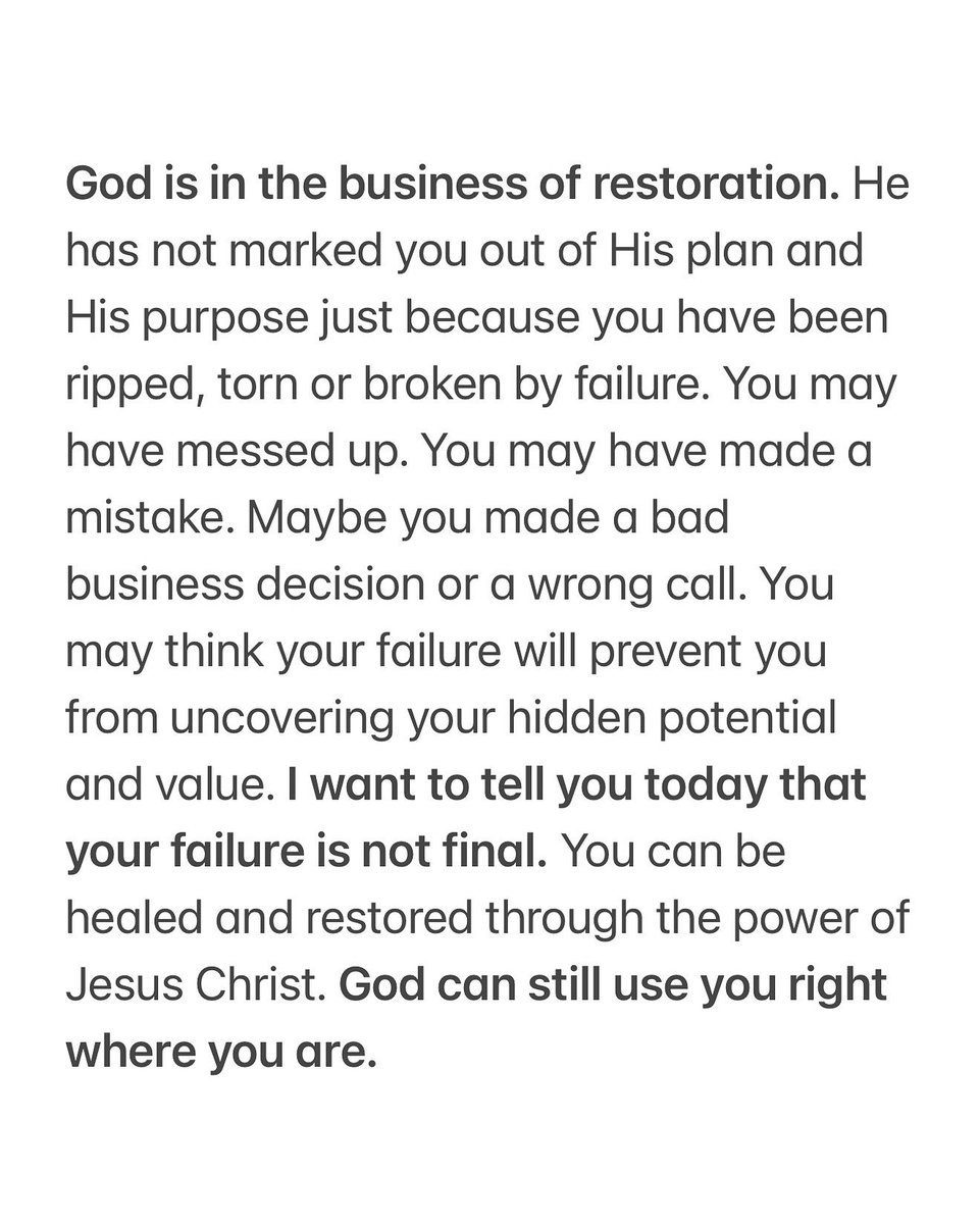 Jentezen's tweet image. Your failure is not final! God can still use you right where you are.
This quote is from my book, ‘Acres of Diamonds.’ Tap here to order your copy: freech.pl/diamonds