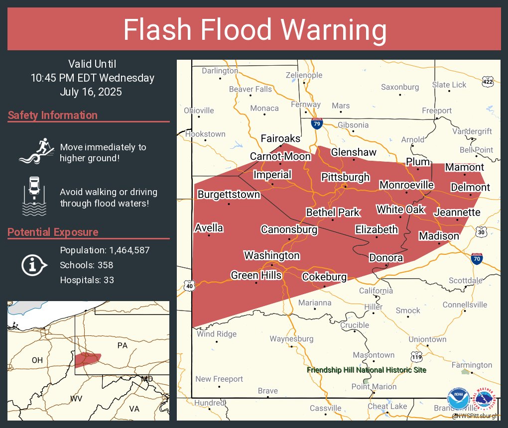 Flash Flood Warning including Pittsburgh PA, Bethel Park PA and  Monroeville PA until 10:45 PM EDT
