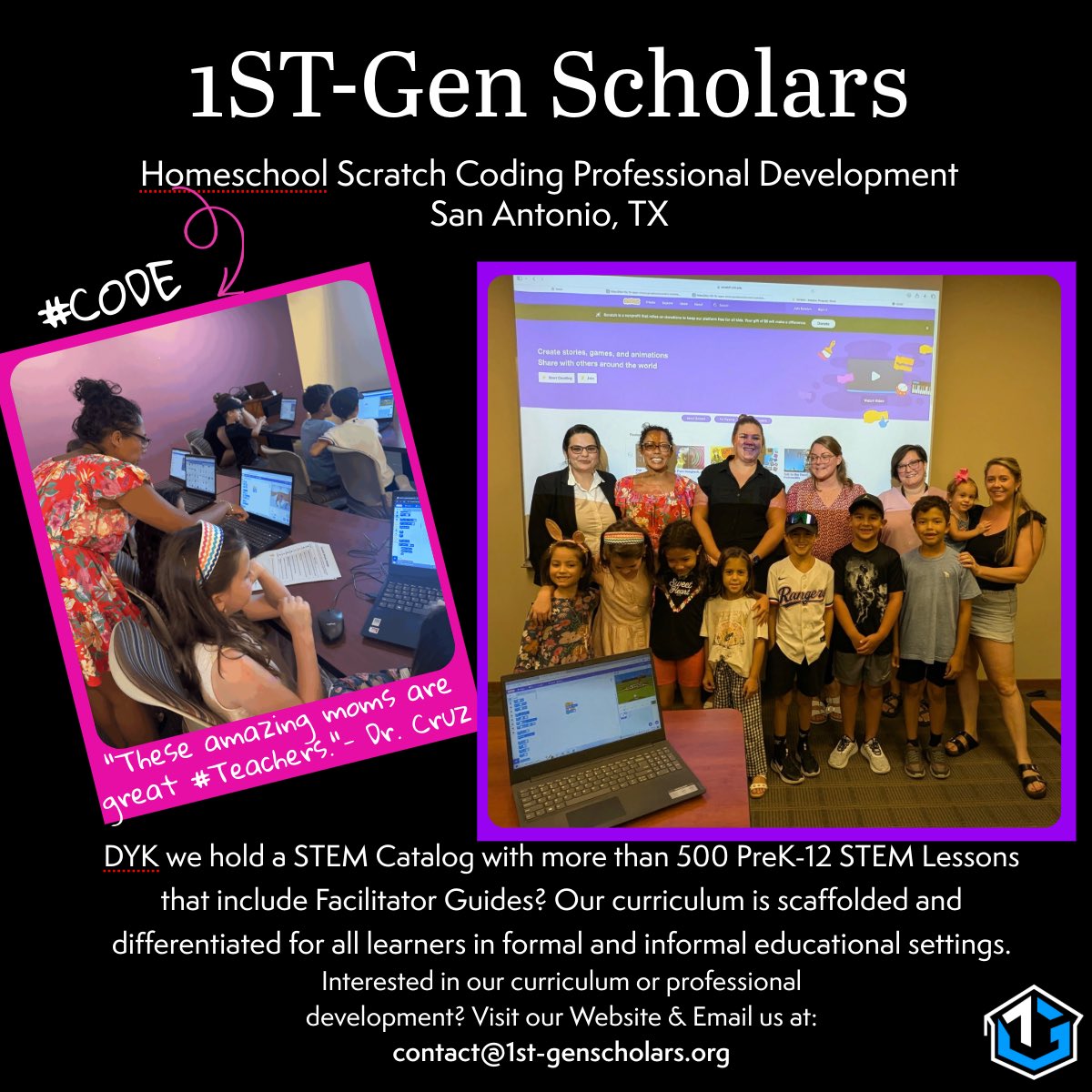 <a href="/DraCarmenCruz/">Dra. Carmen Cruz, Ed.D.</a> had a great time facilitating #Homeschool #Scratch #ProfessionalDevelopmemt for Families in The Greater #SanAntonio #Texas area using <a href="/1stGscholars/">1ST-Gen Scholars</a> #Curriculum Content. YES, We CAN ALL #Code. 

DYK <a href="/1stGscholars/">1ST-Gen Scholars</a> holds a PreK-12 #STEM Catalog with over 500 Lessons