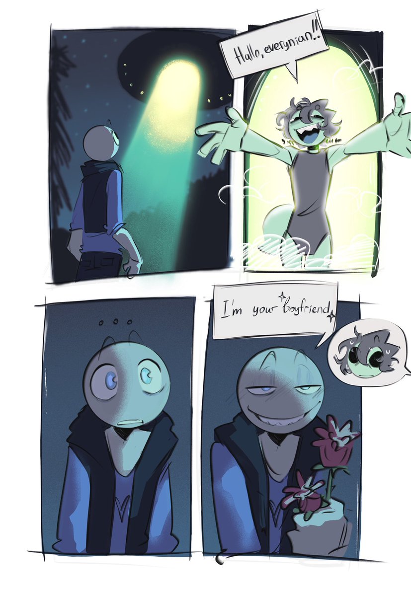 11Shprot's tweet image. First contact with humanity..didn’t go all that well..
#YourBoyfriendGame #YourBoyfriendPeter #Peter #YBG #comics #Oc #alien