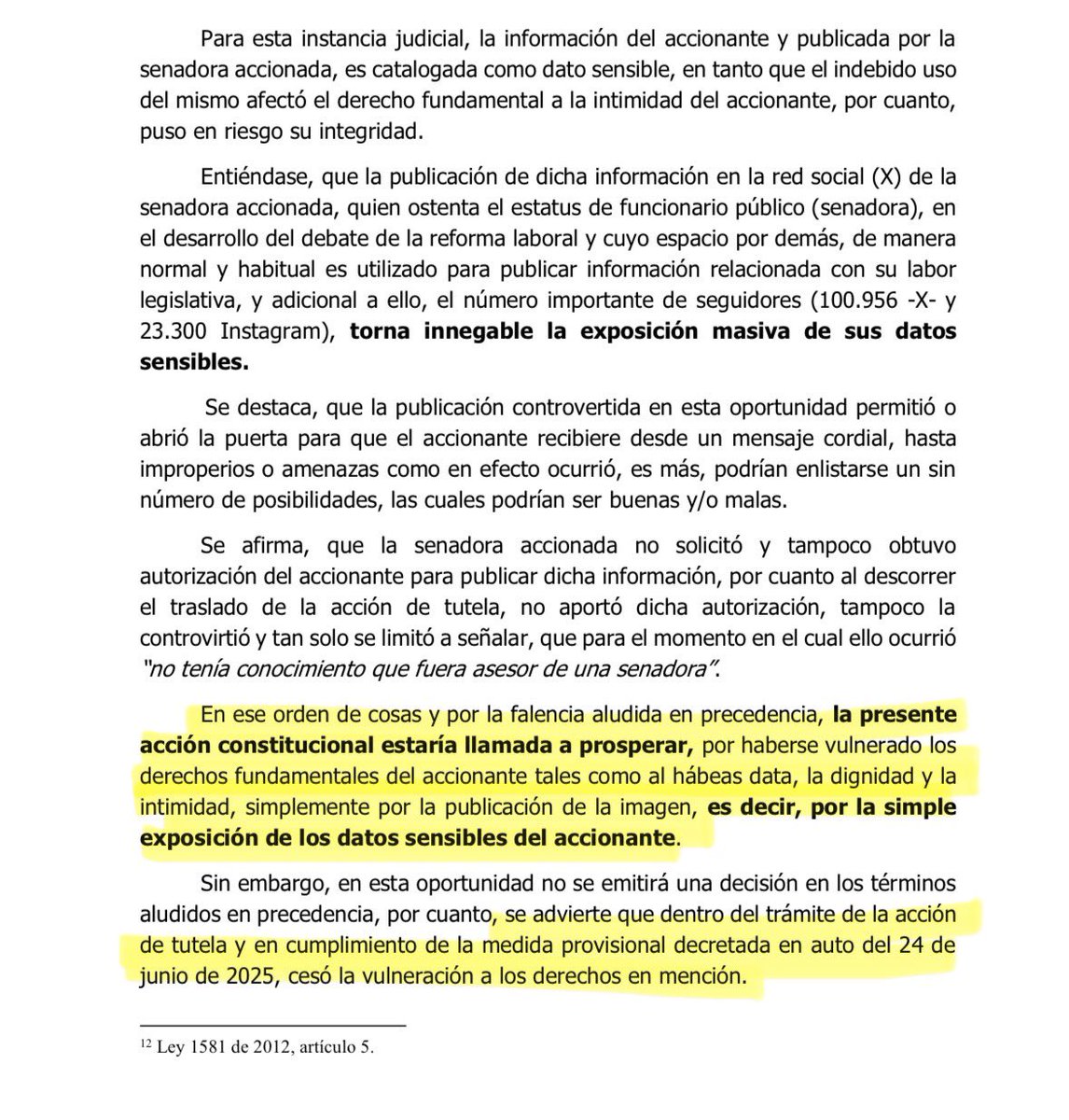 JuanDiegoRiano's tweet photo. Nadie me instrumentaliza. Fui yo quien acudió a la tutela de manera autónoma.

Todo quedó claro: Isabel Zuleta publicó mis datos y la justicia le ordenó borrarlos inmediatamente. Como la orden fue oportuna y se cumplió, no fue necesario volver a ordenarlo.

No mienta, @ISAZULETA. https://t.co/FDN9TjugqJ