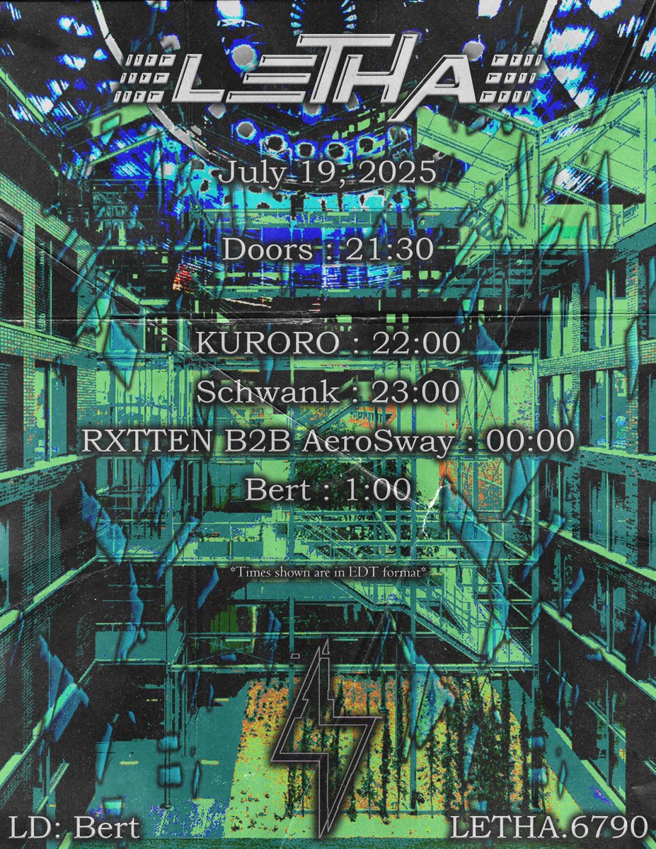 LethaVRClub's tweet image. / - / - / LETHA VOL. 30 \ - \ - \

07/19/25

21:30 Doors

22:00 @KUUROROHC966 
23:00 @SchwankMoment 
00:00 RXTTEN B2B @AeroSway_ 
01:00 @BERT60HZ 

LD:
Bert

*Times shown are EDT*

Group+ 
LETHA.6790