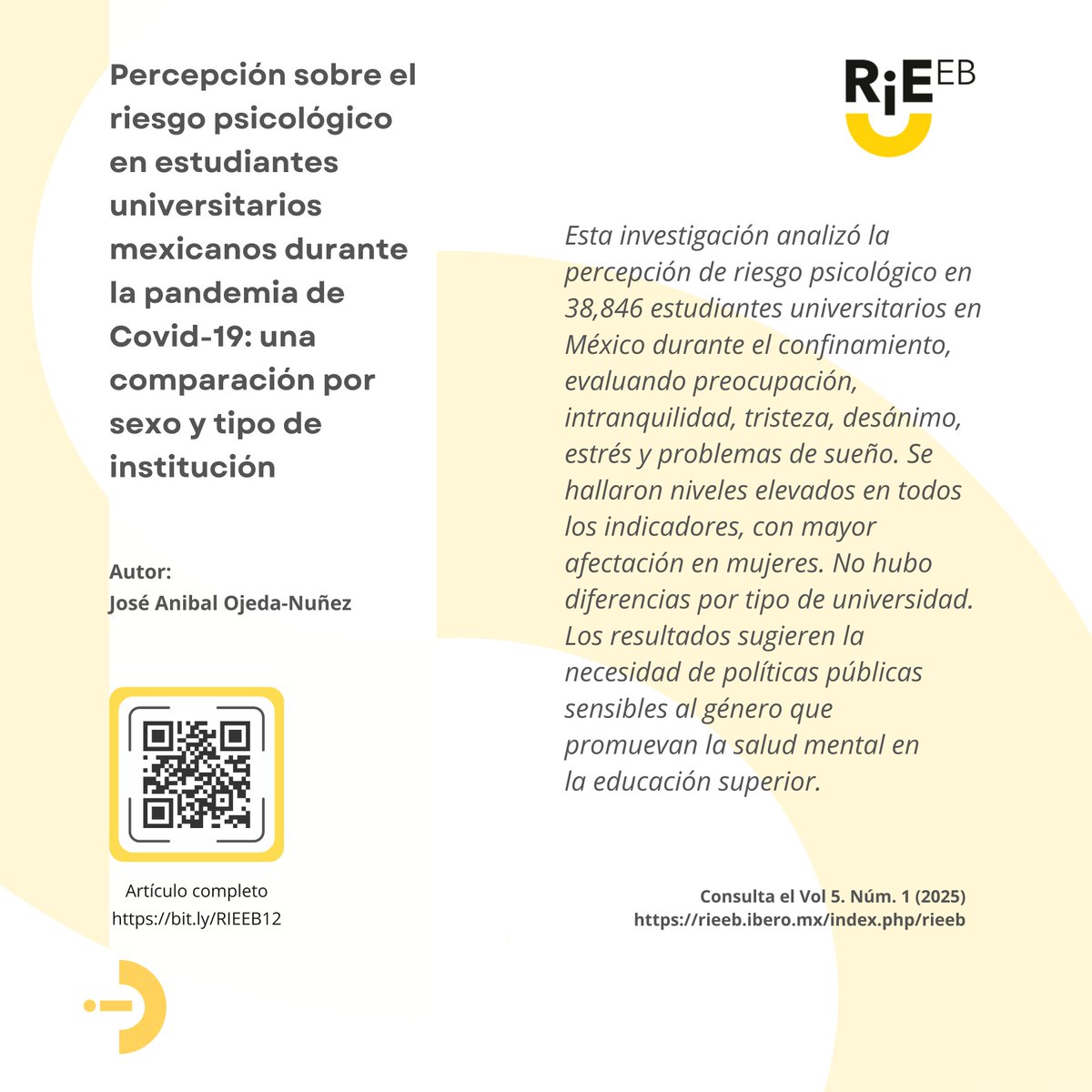 #Artículo | 📊 ¿Cómo vivieron las y los estudiantes universitarios el confinamiento durante la pandemia? Más de 38 mil voces nos revelan una realidad alarmante: altos niveles de ansiedad, estrés y tristeza, con mayor impacto en mujeres.  

Lee aquí: bit.ly/RIEEB12