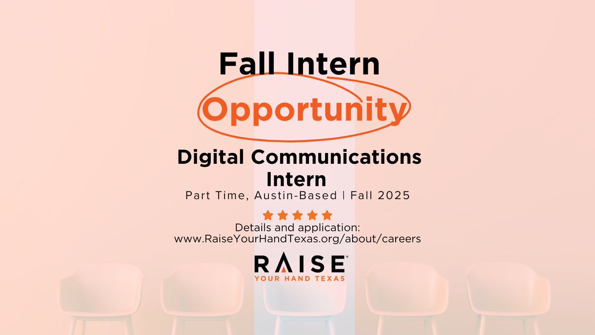 RYHTexas's tweet image. Raise Your Hand Texas is looking for a Fall 2025 Digital Communications Intern in Austin, Texas.
You can apply here: RaiseYourHandTexas.org/about/careers
#TexasInternship #TxEd #TxLege #AustinInternship