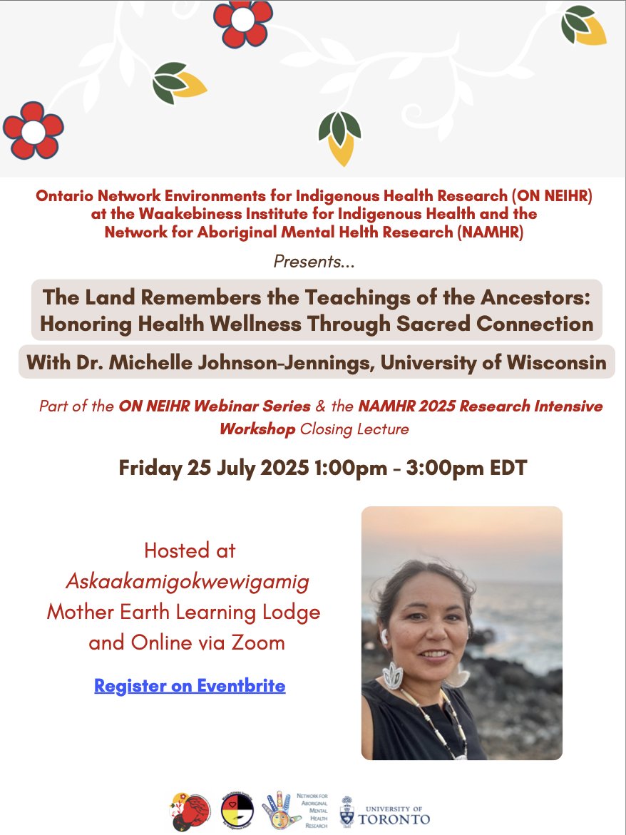Waakebiness Institute for Indigenous Health (@wbiih_) on Twitter photo The Land Remembers the Teachings of the Ancestors: Honouring Health Wellness Through Sacred Connection. With Dr. Michelle Johnson-Jennings at Askaakamigokwewigamig (20 Willcocks St. Courtyard, University of Toronto) & online via Zoom.
๐๏ธ Friday, July 25, 2025
๐ 1:00 pm -3:00 pm The Land Remembers the Teachings of the Ancestors: Honouring Health Wellness Through Sacred Connection. With Dr. Michelle Johnson-Jennings at Askaakamigokwewigamig (20 Willcocks St. Courtyard, University of Toronto) & online via Zoom.
๐๏ธ Friday, July 25, 2025
๐ 1:00 pm -3:00 pm