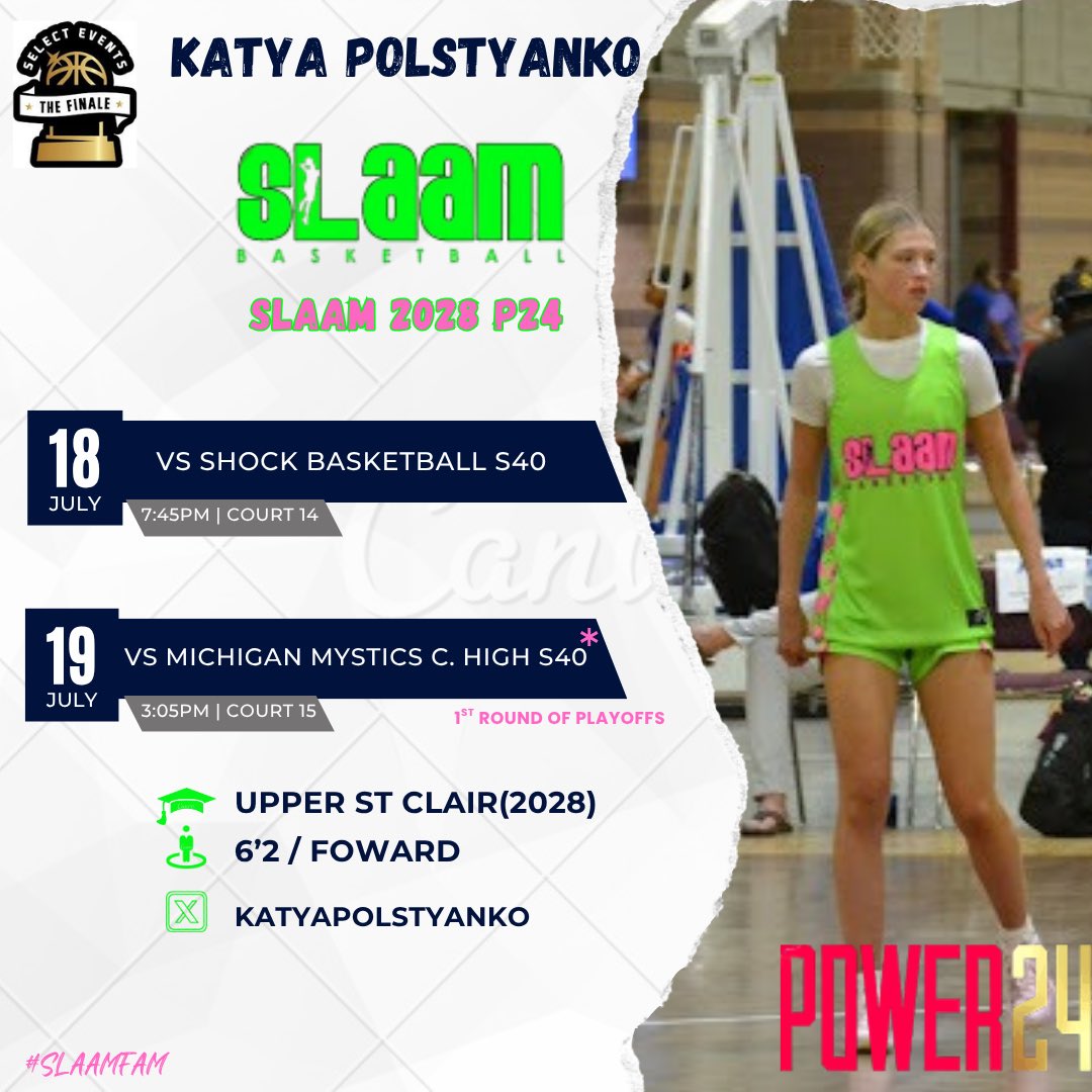 Katya (@katyapolstyanko) on Twitter photo Come check out my team for our last tournament of the 2025 AAU season.
The Finale, <a href="/SelectEventsBB/">Select Events Basketball</a> !!!
<a href="/JustinBinion/">J. Binion</a>
<a href="/SLAAM2028Binion/">SLAAM U15 P24</a>
<a href="/SLAAMBASKETBALL/">slaambasketball</a> Come check out my team for our last tournament of the 2025 AAU season.
The Finale, <a href="/SelectEventsBB/">Select Events Basketball</a> !!!
<a href="/JustinBinion/">J. Binion</a>
<a href="/SLAAM2028Binion/">SLAAM U15 P24</a>
<a href="/SLAAMBASKETBALL/">slaambasketball</a>