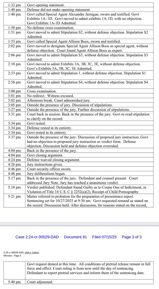 Kyle Cheney (@kyledcheney) on Twitter photo A California jury has convicted Kyle COLTON, a pardoned Jan. 6 defendant, of possession of child pornography.
Colton had argued Trump’s pardon should have reached his child porn case because it was discovered during execution of Jan. 6 search warrant. A California jury has convicted Kyle COLTON, a pardoned Jan. 6 defendant, of possession of child pornography.
Colton had argued Trump’s pardon should have reached his child porn case because it was discovered during execution of Jan. 6 search warrant.