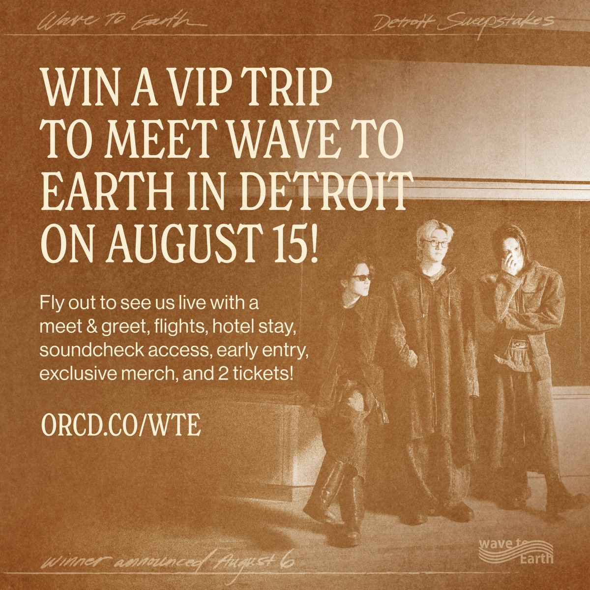 We’re flying in two lucky fans to come &amp; see us! Sweepstakes includes meet &amp; greet, round trip airfare, hotel stay, soundcheck access, early entry, and 2 tickets!

👉Go to ORCD.CO/WTE to enter!