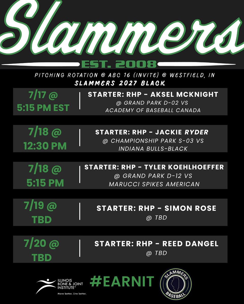 Coming off an 8-0 weekend and a championship, 2027 Black looks to keep it rolling tomorrow at the ABC Invite in Westfield. 

Here’s their rotation:

#EarnIt #WE&gt;me