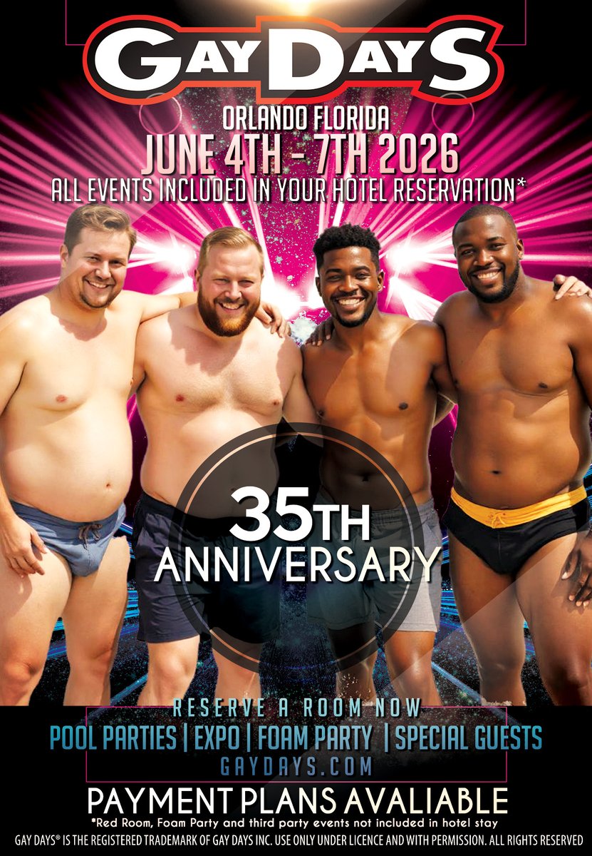 Get ready for the biggest celebration of 2026! GayDays is marking its 35th anniversary with an incredible lineup of special DJs, guest appearances, and performers. We're bringing back the pool parties, foam parties, after-hours events, and all the unique special events you love.
