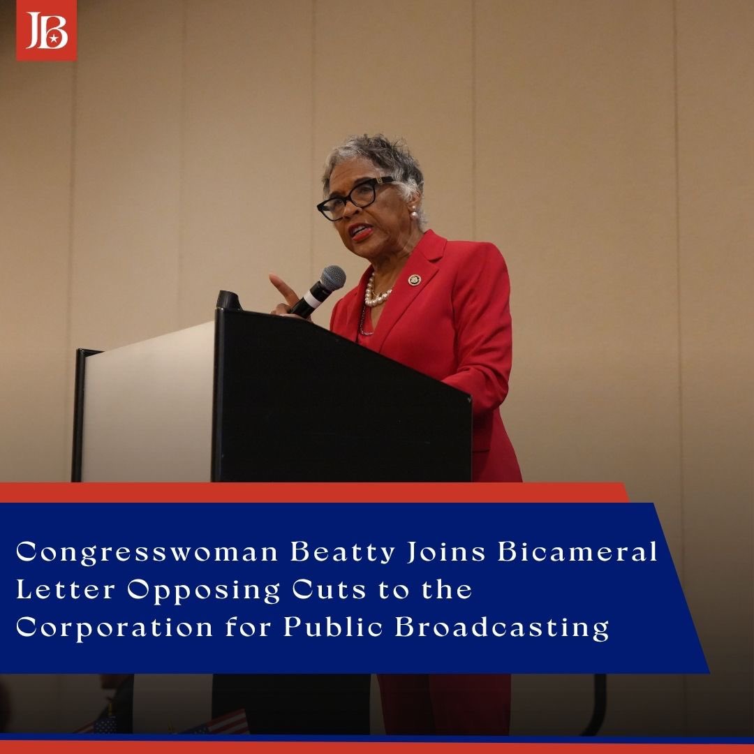 RepBeatty's tweet image. Efforts from the Trump Admin to slash funding for the Corporation for Public Broadcasting (CPB), is an attack on the accessible educational resources Ohioans rely on. That's why I joined a letter with Rep. Betty McCollum and 45 Members of Congress, urging Trump to reconsider.…