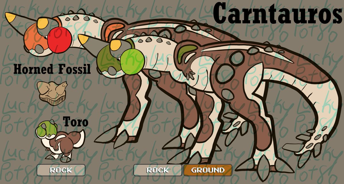 lucky_pot8o's tweet photo. Carntauros: The Meat-Eating Bull Fossil Pokemon
Female Carntauros have a green head, whereas the males have a striking orange and red combo. Seemingly to show-off and compete for attention ;b
(2nd image is the shinies)
#Pokemon #pokemonfanart https://t.co/MFk6lFhx0v