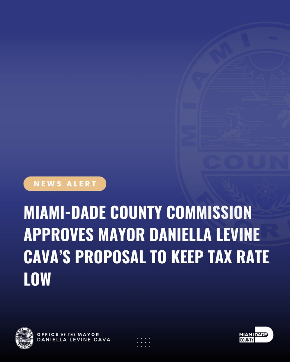 MayorDaniella's tweet image. Today, the Board of County Commissioners took the first step to approve my proposal to keep the tax rate flat, so we can continue protecting taxpayers and preserving services.
🔗 Learn more about our budget at miamidade.gov/budget and participate in our budget process.