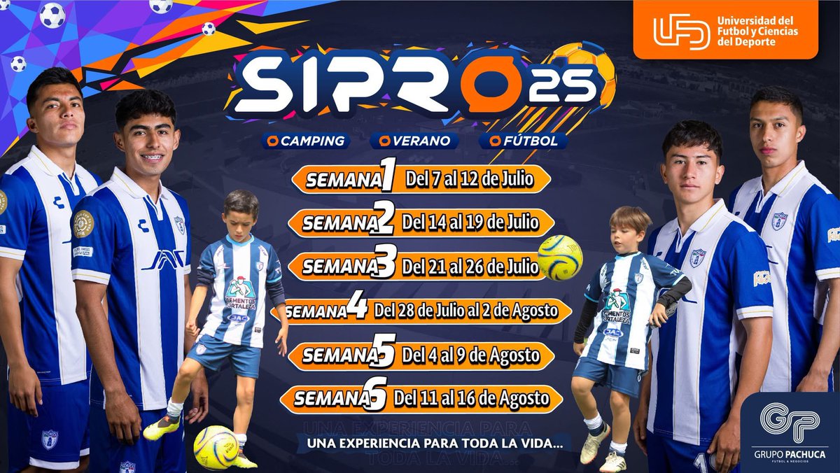 ⚽️ ¡Vive el verano como un futbolista profesional!

📢 ¡Agregamos una NUEVA SEMANA!
🏫🥗 Hospedaje y alimentos incluidos.
⚽️ Entrenamientos diarios con entrenadores expertos.
🥅 Partido de exhibición.
👧🏻👦🏻 Categorías para niñas y niños de 8 a 15años.

#SiPro25 #TuMejorReto