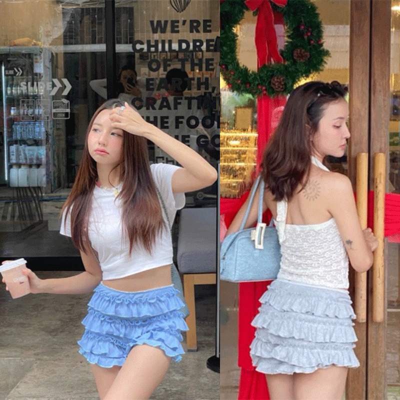 Super29_Review's tweet photo. กระโปรงสั้นแต่งระบาย ปลายขาสม๊อกเป็นกางเกง ทรงน่ารัก เริ่ดมากค่ะ แมทช์กับเสื้อคือง่ายสุดๆ