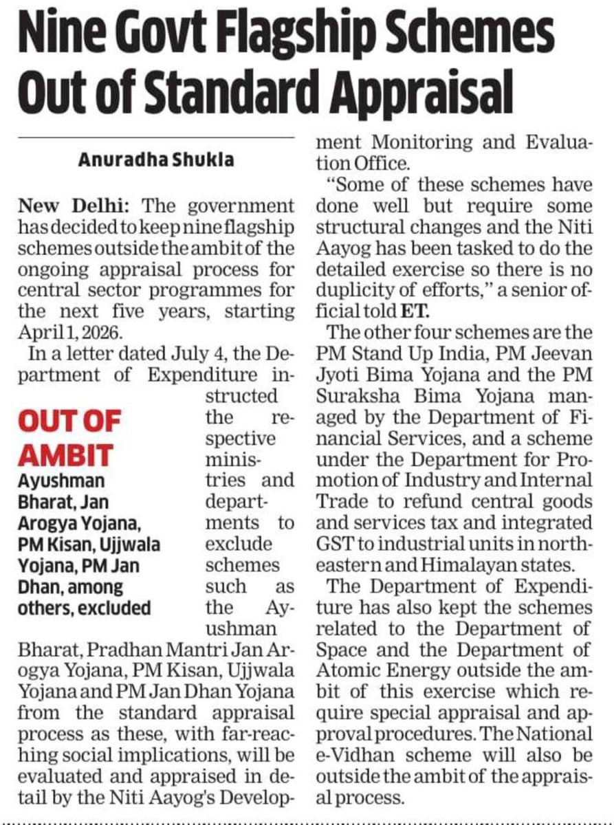 Essentially, no flagship scheme of Modi should be appraised till 2031, except by the Niti Aayog. Not hard to guess why.