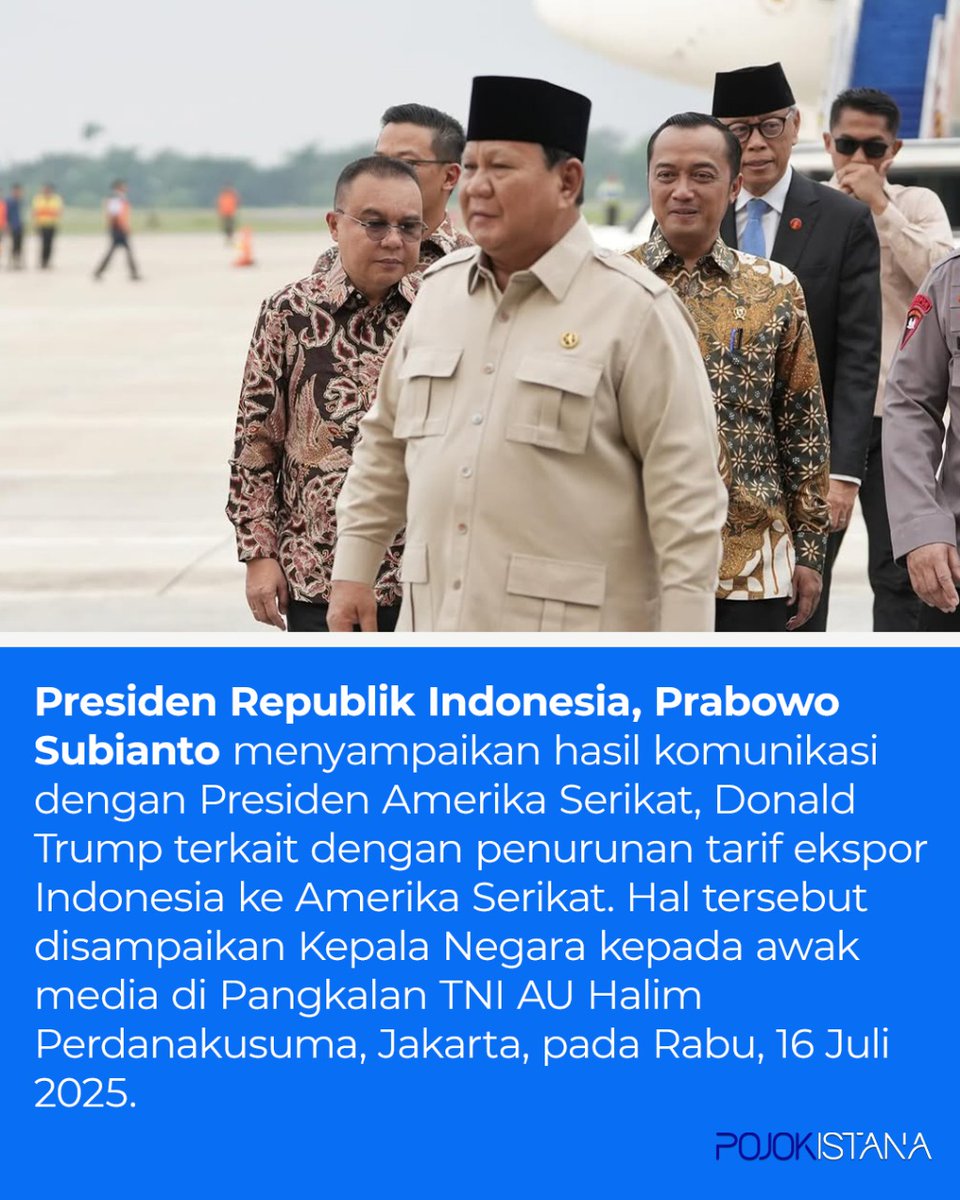 sinfhl's tweet photo. Presiden prabowo menyampaikan hasil komunikasi dengan presiden AS terkait dengan penurunan tarif ekspor indonesia ke AS  #TarifImport19Persen
Diplomasi Ekonomi Cerdas https://t.co/6UmGlTgqhW
