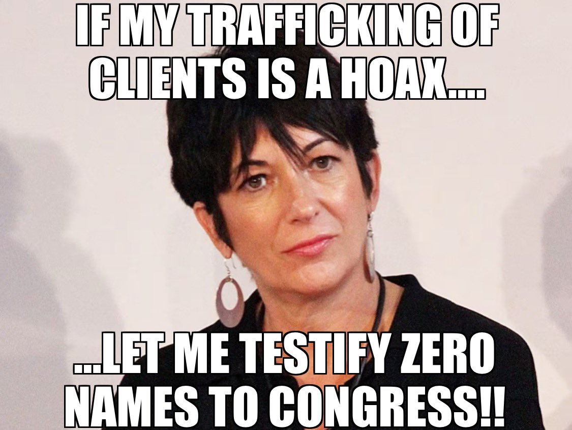 RealRyanPK's tweet image. Trump says the Jeffrey Epstein topic is a Hoax. If true, let Ghislaine Maxwell testify ZERO names to congress then🤷🏼♂️
#GhislaineMaxwell #EpsteinCoverup #EpsteinClientList #EpsteinFiles #EpsteinTrumpCoverUp #Epstein #EpsteinClientListCoverup #Maxwell #PedoTrump #TrumpPedoFiles