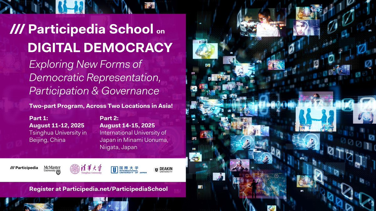 DelDemUCan (@deldemucan) on Twitter photo We are proud to support the <a href="/participedia/">Participedia</a> School on Digital Democracy: Exploring New Forms of Democratic Representation, Participation, and Governance in August, where <a href="/Hans_Asenbaum/">Hans Asenbaum</a> will bring his expertise on democracy in the digital era.
More info: participedia.net/participediasc… We are proud to support the <a href="/participedia/">Participedia</a> School on Digital Democracy: Exploring New Forms of Democratic Representation, Participation, and Governance in August, where <a href="/Hans_Asenbaum/">Hans Asenbaum</a> will bring his expertise on democracy in the digital era.
More info: participedia.net/participediasc…