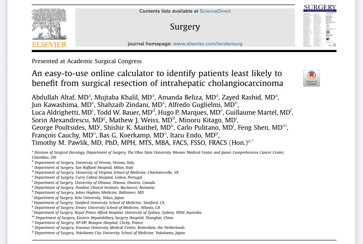 AbdullahAltaf97's tweet image. Excited to share our latest work in @SurgJournal previously presented at @AcademicSurgery where we stratified patients relative to risk for 90-day mortality and long-tern survival following resection for ICC.
@timpawlik @OhioStateSurg @CleveClinicFL
sciencedirect.com/science/articl…