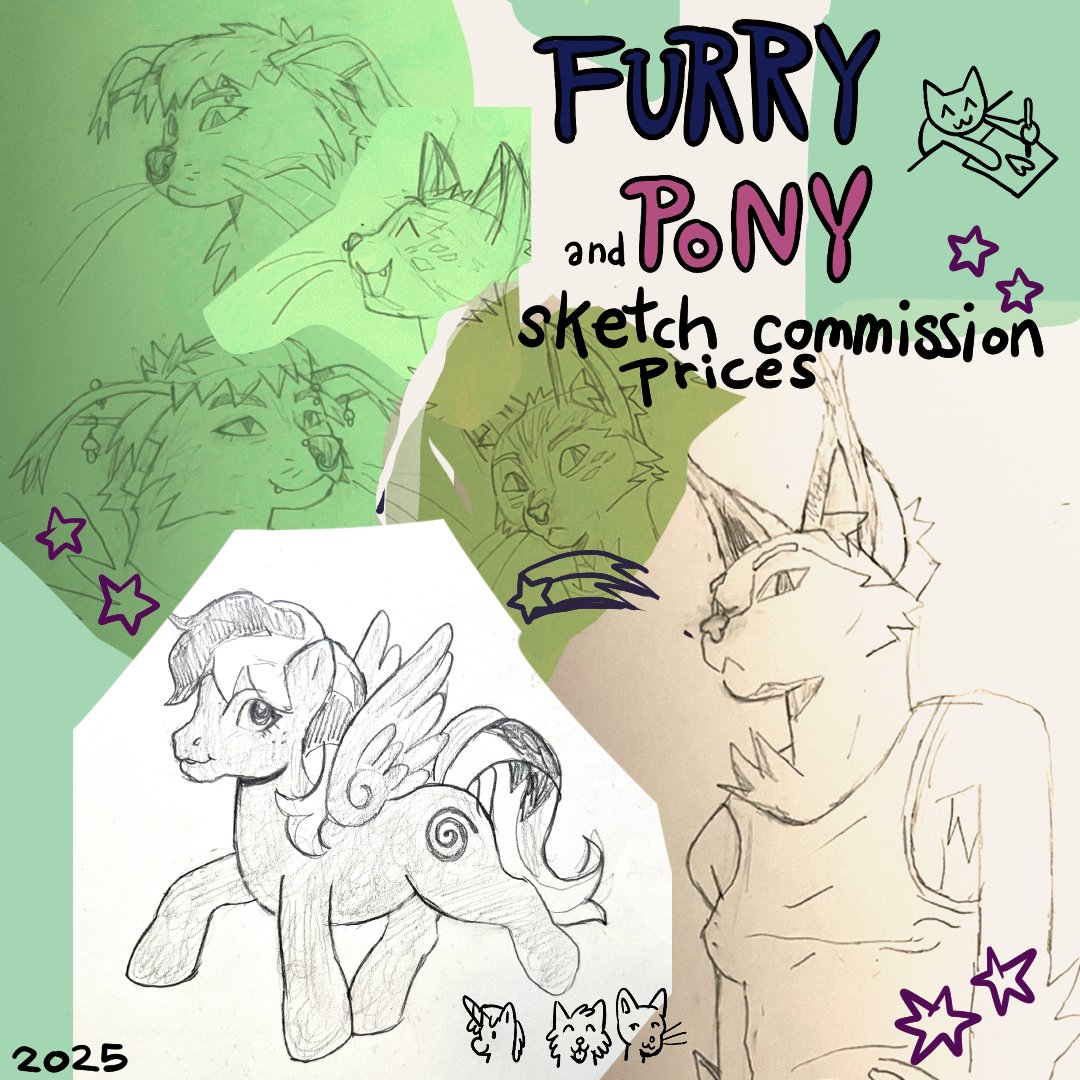 Hi twitter! I'm opening furry &amp; pony sketch commissions!! more info in thread VVVV