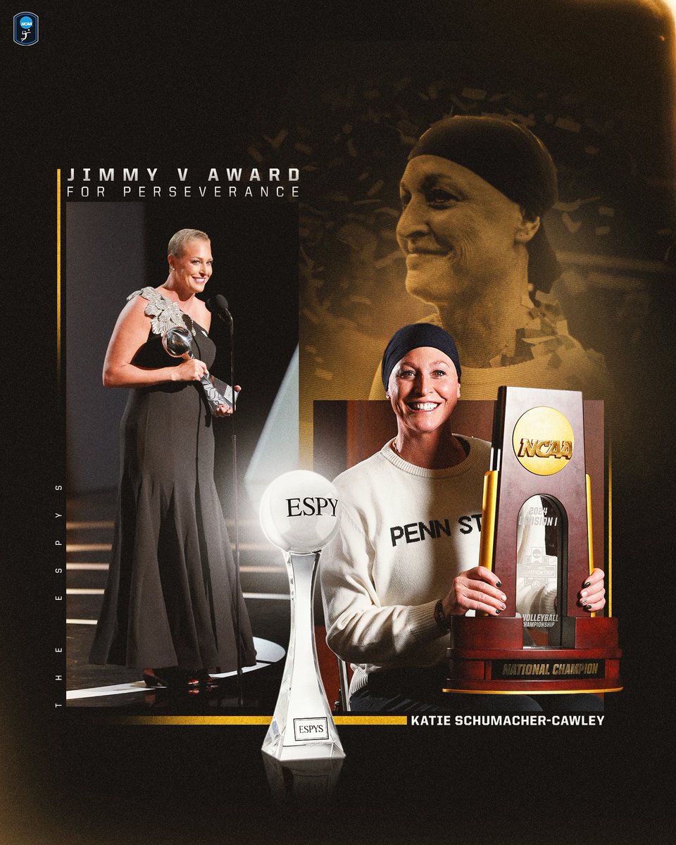 NCAAVolleyball's tweet image. The true definition of perseverance.
After a season of determination and resilience, @PennStateVBALL Head Coach Katie Schumacher-Cawley is this year’s recipient of the @ESPYS Jimmy V Award for Perseverance!
@NCAA Champion ✅
@B1GVolleyball Champion ✅
@bigten Coach of the Year…