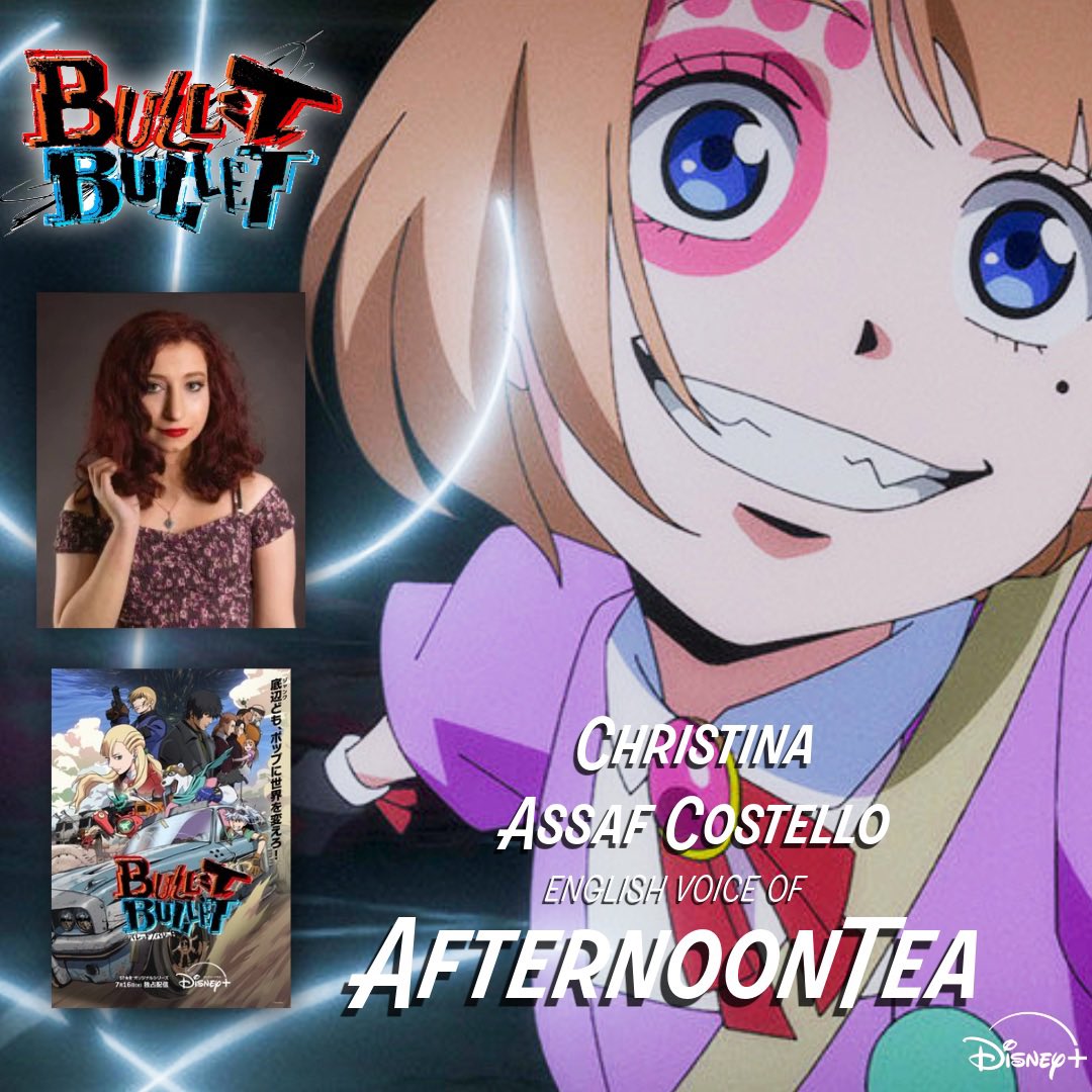 Very excited  to share that I voice Afternoon Tea in the English dub of Bullet/Bullet on Disney+ and Hulu! 
She is an absolute chaotic gremlin who cackles as she fights.