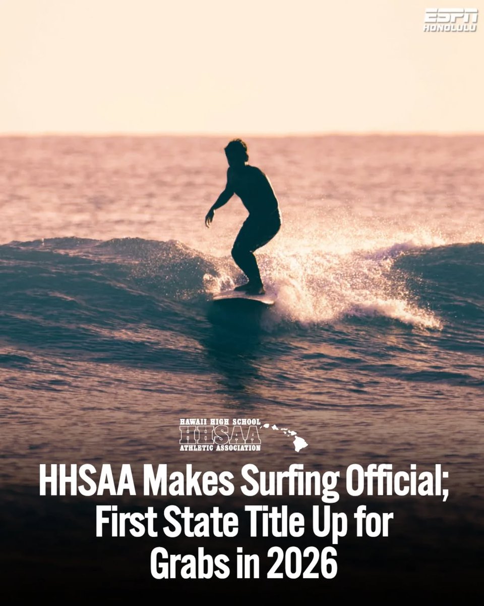 ESPNHonolulu's tweet image. BREAKING: @HHSAAsports announces surfing as an official state championship sport starting Spring 2026! 🌊🏄♂️
🏄♀️ Boys’ and girls’ shortboard titles will be up for grabs in the inaugural state tourney hosted by the MIL.
#HHSAA #Surfing