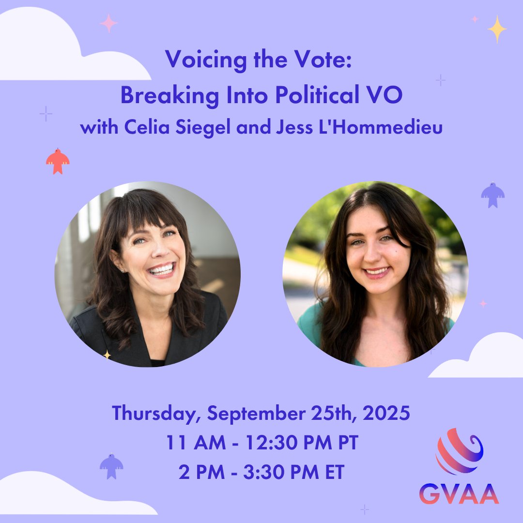 New Webinar Alert!

The VO Château is hosting a webinar with us for voice actors looking to break into the world of Political VO! Just in time for the 2026 election cycle!

Join branding expert Celia Siegel and VO talent Jess L’Hommedieu

🔗 bit.ly/voicing-the-vo…