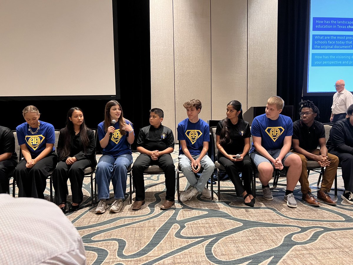 AHISD's tweet image. Six of our AH-mazing seniors spoke on a student panel for school leaders across the state! We are so proud of how they shared their voices and stories for the Texas Association of School Administrators Leadership Summit alongside their peers from Channelview ISD. #MulesUp!! 🐴🆙