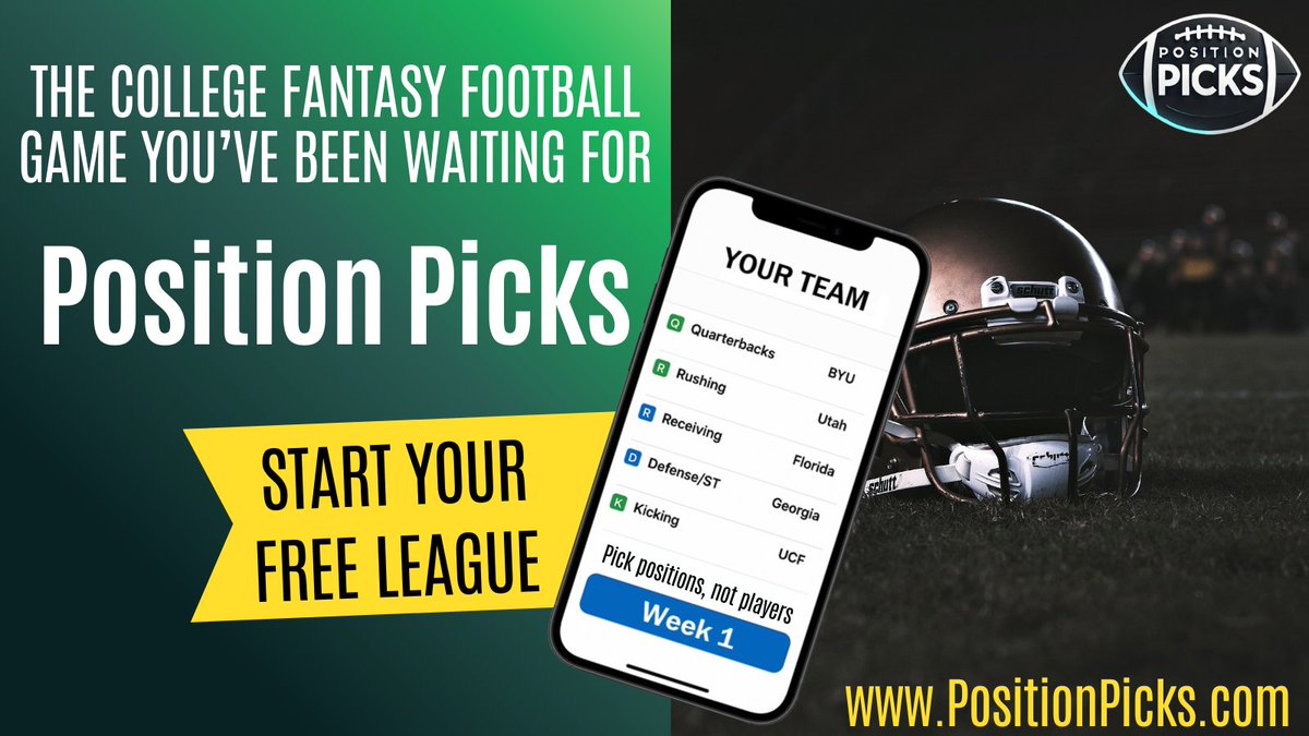 TheBowmanBagley's tweet image. 🏈 College Fantasy Football, Reimagined
🚨 Position Picks is now LIVE
👉 positionpicks.com — Create a league and invite your friends now!
✅ Pick positions, not players
✅ No need to track injuries, transfers, redshirts, or quitters
✅ No player names required—just draft…