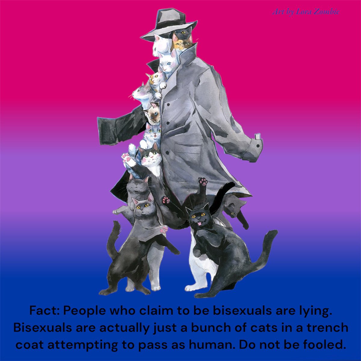rrriot_kitty's tweet image. I’ve had this as my pinned post, but I’m reposting to start a thread of cat resources. In the comments, I’ll post cat memes, art & fun photos as I collect them, & people can share or download as they like 🐈.
I made this first meme using Lora Zombie cat art & it speaks to me