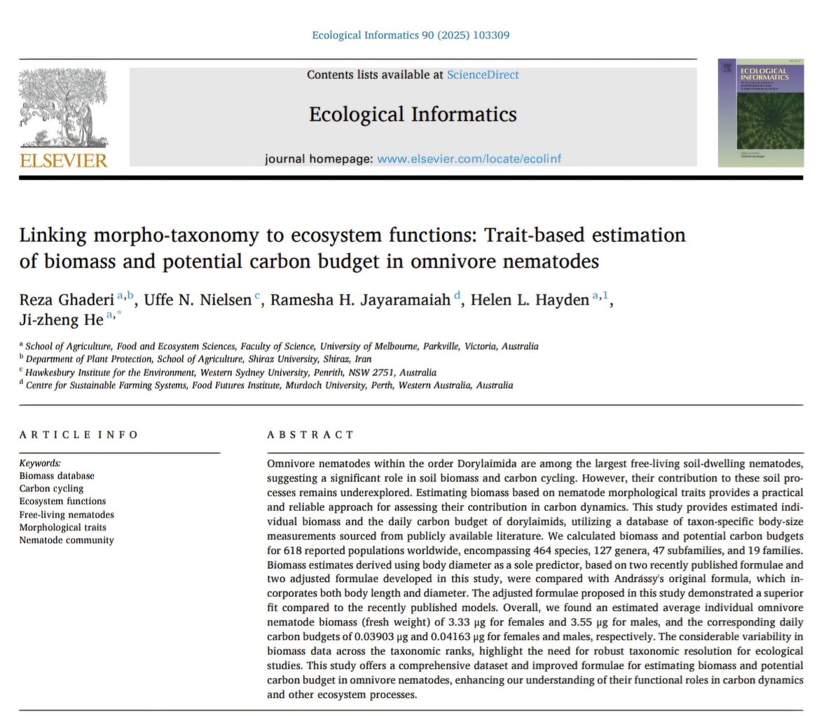 Reza Ghaderi (@rghaderi294) on Twitter photo Thrilled to announce another work from Soil Fauna project at <a href="/UniMelb/">University of Melbourne</a>. Our paper underscores the importance of collaboration between taxonomists and ecologists. Please see it here: sciencedirect.com/science/articl… Thrilled to announce another work from Soil Fauna project at <a href="/UniMelb/">University of Melbourne</a>. Our paper underscores the importance of collaboration between taxonomists and ecologists. Please see it here: sciencedirect.com/science/articl…