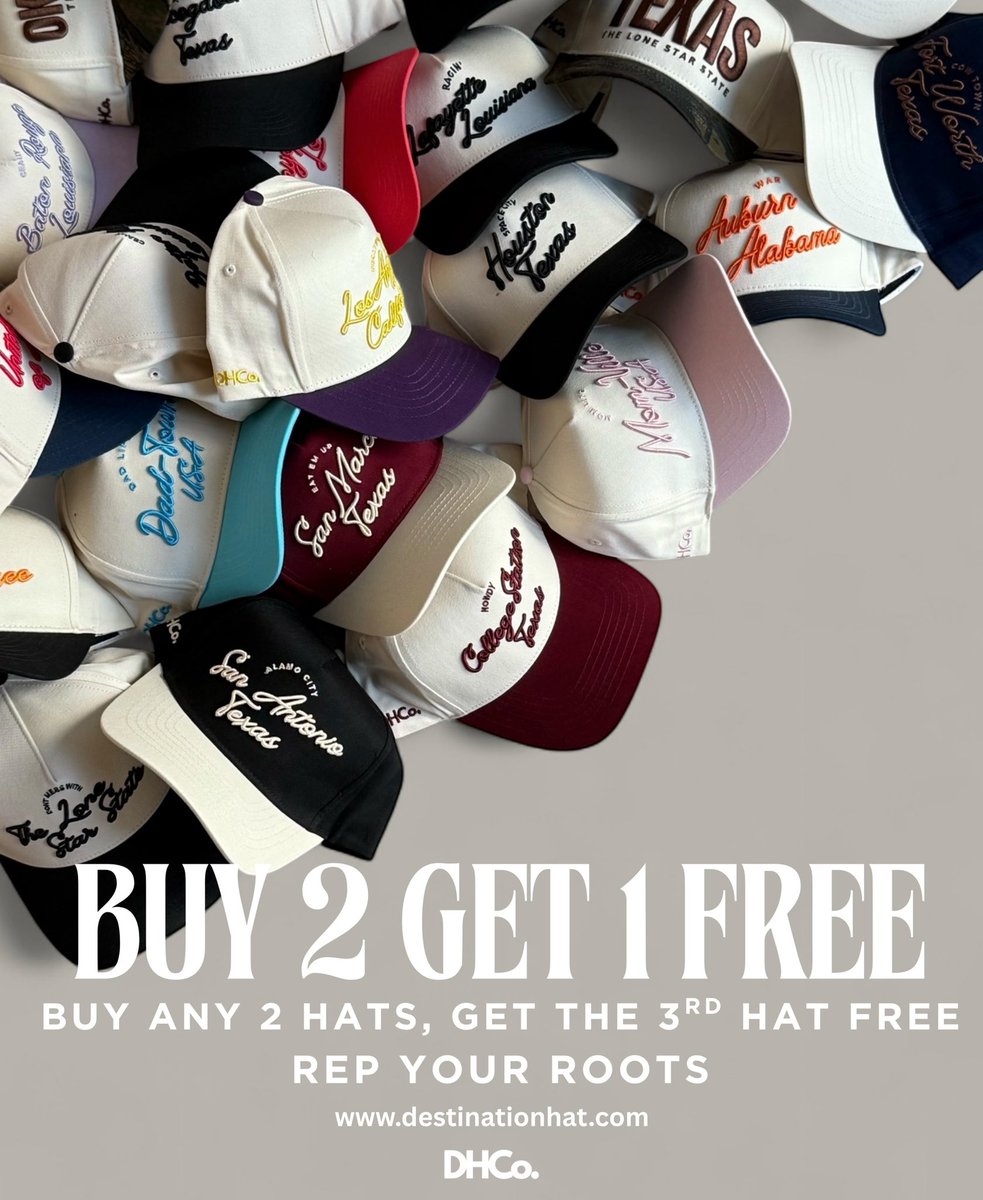 DestinationHat's tweet image. Rep Your Roots!
Buy any 2 hats, get the 3rd hat free!
Free shipping on all orders over $50.