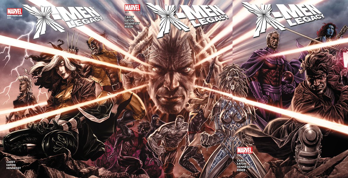 When combined, X-Men Legacy #220-222 formed this 3-part image