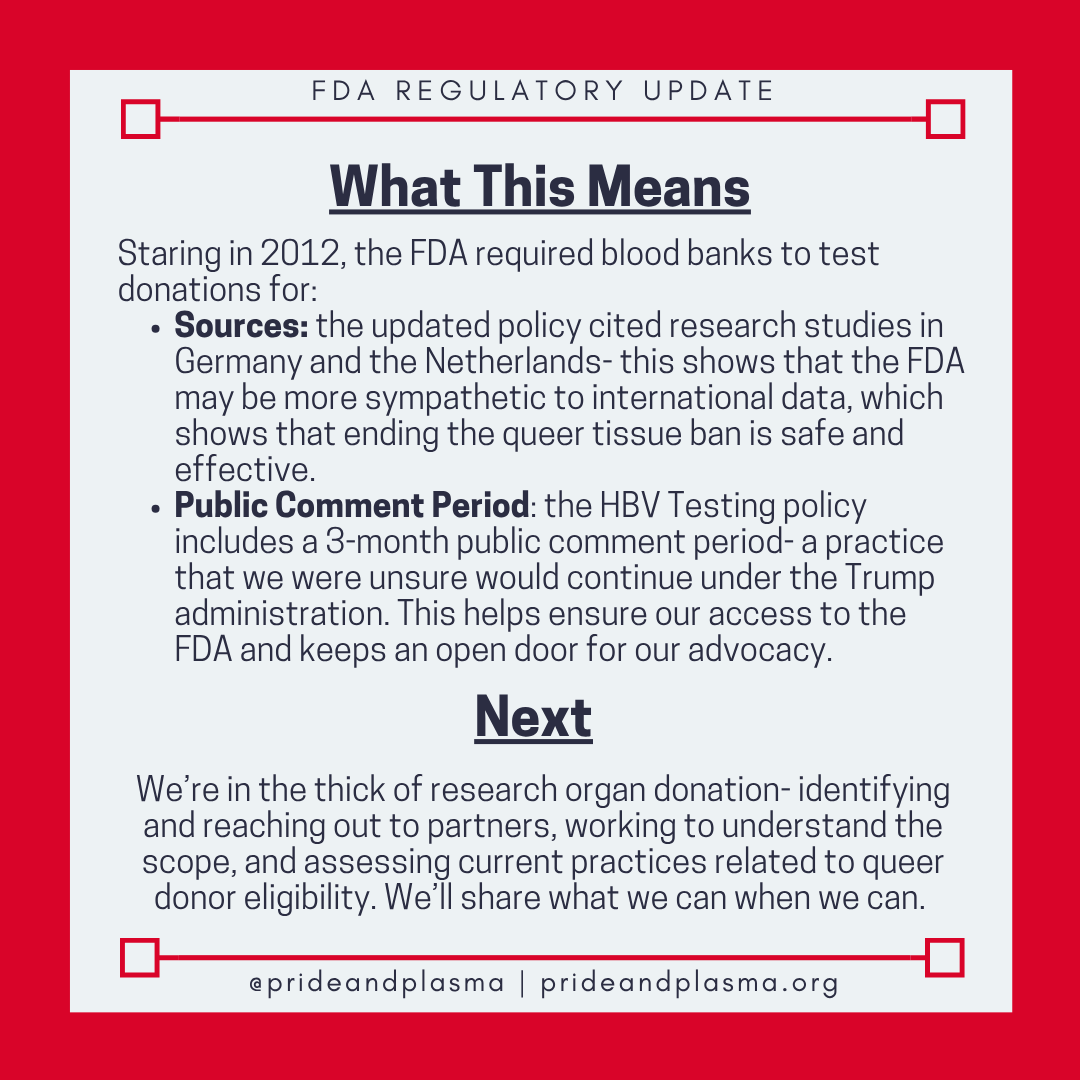 prideandplasma's tweet photo. On 7/16/25, the FDA updated blood donor testing requirements for Hepatitis B. Although this is a minor change- the rationale may provide insight to the new FDA's outlook towards biologics policy.
#fda #bloodban #lgbtq #lgbtqrights #gayblooddrive #prideandplasma https://t.co/LpQ66huYir