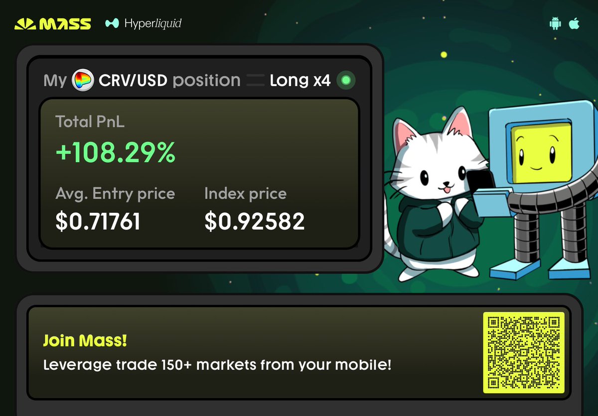 Jpartyon's tweet photo. I’m longing CRV on Mass. Get the app and trade Hyperliquid perps with me! https://t.co/z2Gt86sKl6