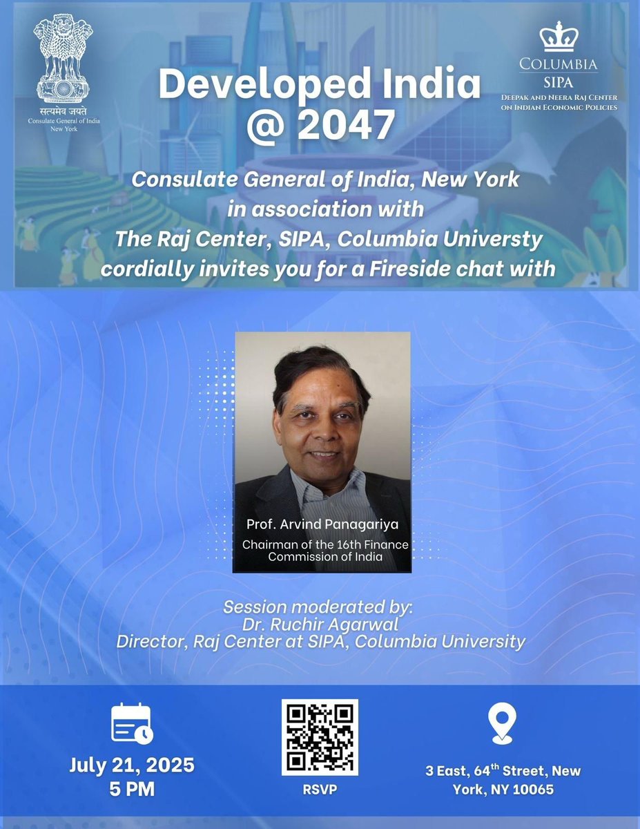 Join us at the Indian Consulate in New York this upcoming Monday, July 21st at 5:00pm ET for "Developed India @ 2047" - Click here to register: di2047.event.useguestlist.com