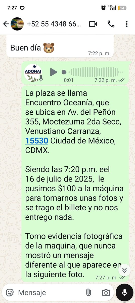 Edualevar's tweet photo. @Profeco @A_VCarranza @ClaraBrugadaM en la Plaza Encuentro Oceanía hay una máquina fotográfica que hace fraude a las familias favor de verificar y retirarla, la administración no se hace responsable, pero les pasa la energía eléctrica. https://t.co/cwHuPiSPHz